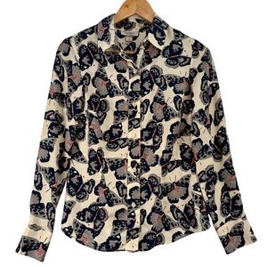 Tucker for Target Butterfly Button Down Small Blue and Cream Career Workwear